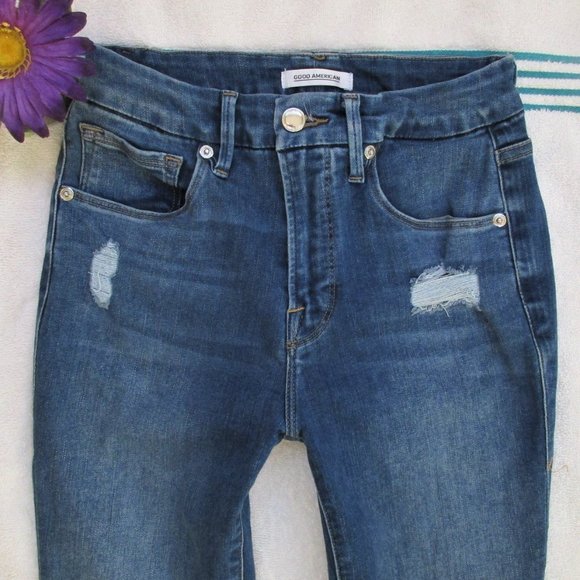 Good American Jeans Size 4/27 Skinny Distressed Denim Good Legs - Picture 4 of 11
